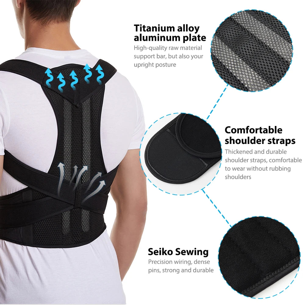 Lumbar Support Back Brace and Adjustable Shoulder Posture Corrector for Scoliosis Relief for Men and Women