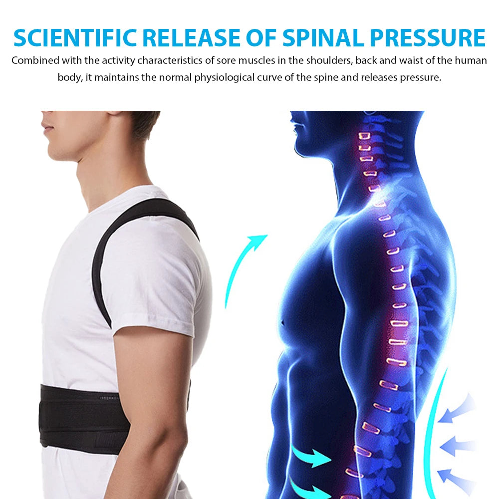 Lumbar Support Back Brace and Adjustable Shoulder Posture Corrector for Scoliosis Relief for Men and Women