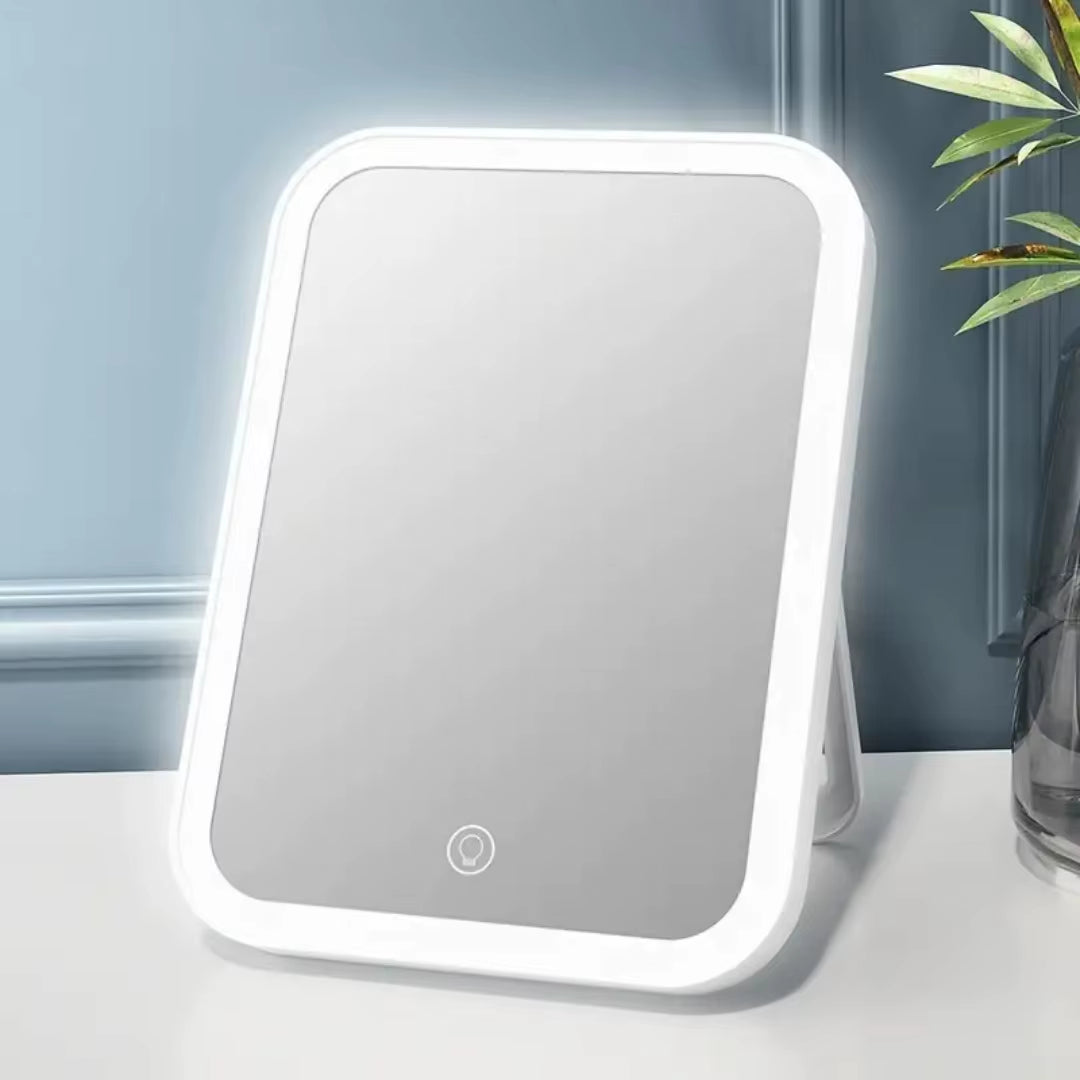 Portable Desktop Makeup Vanity with Adjustable LED Mirror - Compact and Functional Design