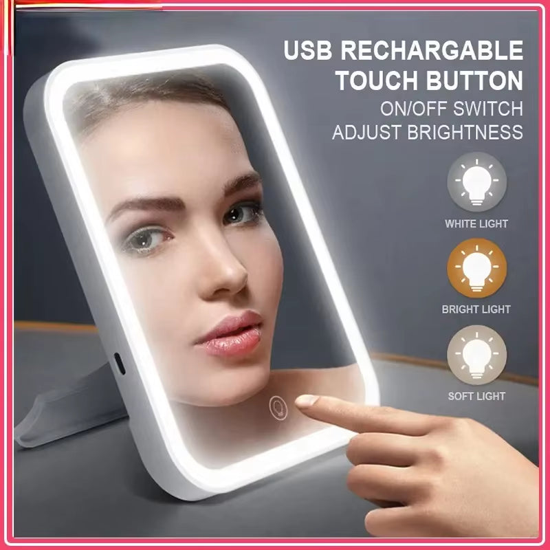 Portable Desktop Makeup Vanity with Adjustable LED Mirror - Compact and Functional Design