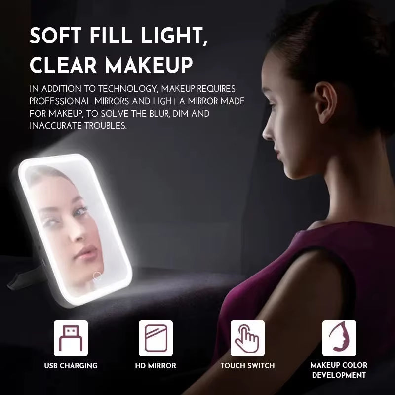 Portable Desktop Makeup Vanity with Adjustable LED Mirror - Compact and Functional Design